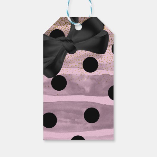 ピンクブラック&金ゴールド水玉模様シックボウグラムパーティー ギフトタグ (裏面)
