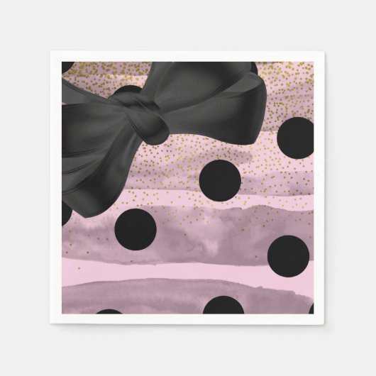 ピンクブラック&金ゴールド水玉模様シックボウグラムパーティー スタンダードカクテルナプキン (正面)