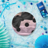 ピンクブラック&金ゴールド水玉模様シックボウグラムパーティー ペーパープレート (パーティー)