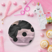 ピンクブラック&金ゴールド水玉模様シックボウグラムパーティー ペーパープレート (パーティー)