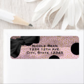 ピンクブラック&金ゴールド水玉模様シックボウグラムパーティー ラベル (インサイチュ)