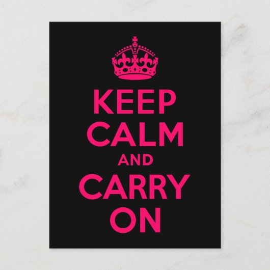 ピンクブラックKeep Calm and Carry On ポストカード (正面)