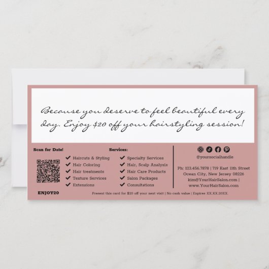 ピンクブラックQRコードサロンノートギフト券カード (裏面)