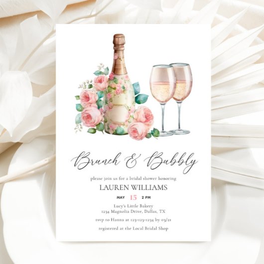 ピンクブランチ&バブリーシャンパンブライダルシャワー 招待状