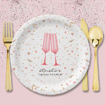 ピンクブランチ&バブリーブライダルシャワー<br><div class="desc">ピンクと金ゴールドの紙吹雪の背景に2つのピンクのガラスのフルート、これらの紙プレートはブライダルシャワーブランチとバビーテーマに最適である。コレクション内の一致アイテム。</div>