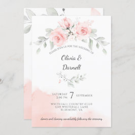 ピンクブリスバラと緑結婚色 招待状