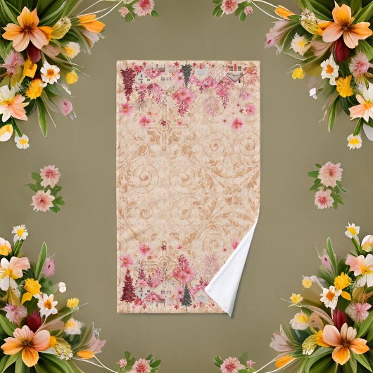 ピンクブルガンディクリームホリデーヴィレッジ ハンドタオル