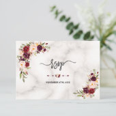 ピンクブルガンディマルサラフローラ金ゴールド結婚大理石 出欠カード (スタンド正面)