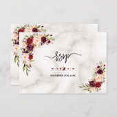 ピンクブルガンディマルサラフローラ金ゴールド結婚大理石 出欠カード (正面/裏面)