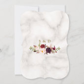 ピンクブルガンディマルサラフローラ金ゴールド結婚大理石 招待状 (裏面)