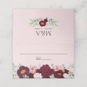 ピンクブルガンディマルサラ水彩フローラ プレイスカード (外部開封)