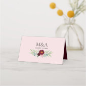 ピンクブルガンディマルサラ水彩フローラ プレイスカード (裏面)