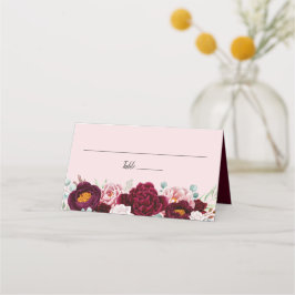 ピンクブルガンディマルサラ水彩フローラ プレイスカード