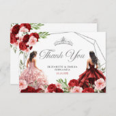 ピンクブルガンディレッドツイン王室のプリンセス15アニョス サンキューカード (正面/裏面)