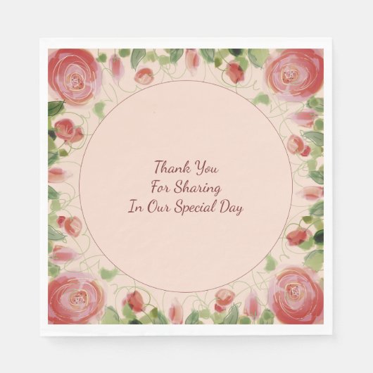 ピンクブルゴーニュとグリーン スタンダードランチョンナプキン (正面)