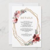 ピンクブルゴーニュのフローラ金ゴールド結婚すべて 招待状 (裏面)