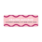 ピンクブルゴーニュのレトロな波状ライン差出人住所 ラベル (正面)