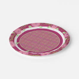 ピンクブルゴーニュバラアンドグリーン紙プレート ペーパープレート