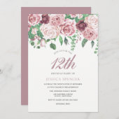 ピンクブルゴーニュバラ12日13日14日バースデーパーティー 招待状 (正面/裏面)