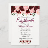 ピンクブルゴーニュバラ18thバースデーパーティー招待状 招待状 (正面/裏面)