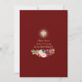 ピンクブルゴーニュフローラガール1st誕生日とバプテスマ 招待状 (裏面)