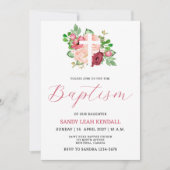 ピンクブルゴーニュフローラクロスガールバプテスマ招待状 招待状 (正面)