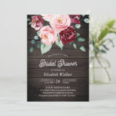 ピンクブルゴーニュフローラフォトウッドブライダルシャワー 招待状 (スタンド正面)