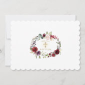 ピンクブルゴーニュフローラフォトガール金ゴールドクロスバプテスマ 招待状 (裏面)