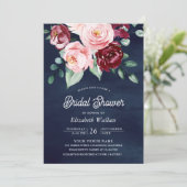 ピンクブルゴーニュフローラフォトネイビーブルーブライダルシャワー 招待状 (スタンド正面)