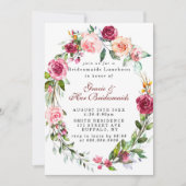 ピンクブルゴーニュフローラブリデスメイドランチョン招待状 (正面)