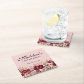 ピンクブルゴーニュフローラ女子50誕生日 スクエアペーパーコースター (インサイチュ)