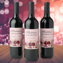 ピンクブルゴーニュフローラ女子50誕生日 ワインラベル