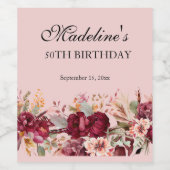 ピンクブルゴーニュフローラ女子50誕生日 ワインラベル (シングルラベル)