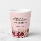 ピンクブルゴーニュフローラ女子50誕生日 紙コップ (正面)