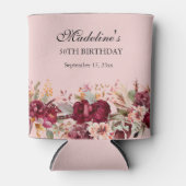 ピンクブルゴーニュフローラ女子50誕生日 缶クーラー (正面)