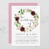 ピンクブルゴーニュフローラ結婚式招待状 招待状 (正面/裏面)