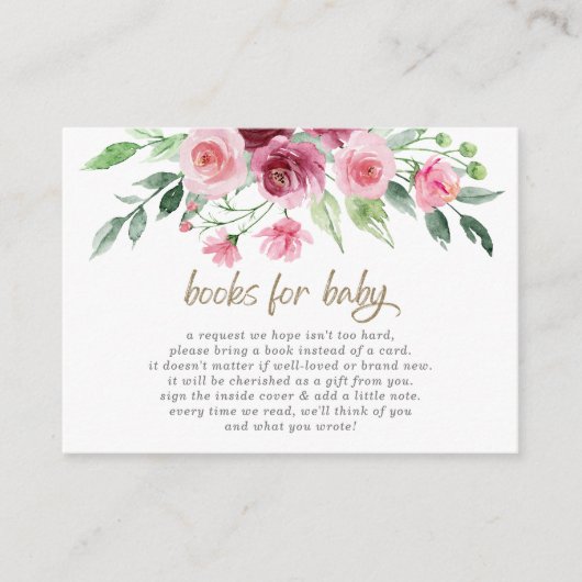 ピンクブルゴーニュフローラ赤ちゃんシャワー予約リクエスト エンクロージャーカード (正面)