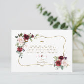 ピンクブルゴーニュフローラ金ゴールドクロスホーリーコミュニオン サンキューカード (スタンド正面)