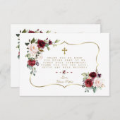 ピンクブルゴーニュフローラ金ゴールドクロスホーリーコミュニオン サンキューカード (正面/裏面)