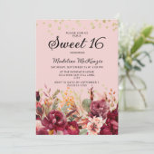 ピンクブルゴーニュフローラ金ゴールドグリッタースウィート16 招待状 (スタンド正面)