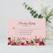 ピンクブルゴーニュフローラ金ゴールドグリッター誕生日 出欠カード (スタンド正面)