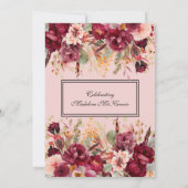 ピンクブルゴーニュフローラ金ゴールドグリッター75誕生日 招待状 (裏面)