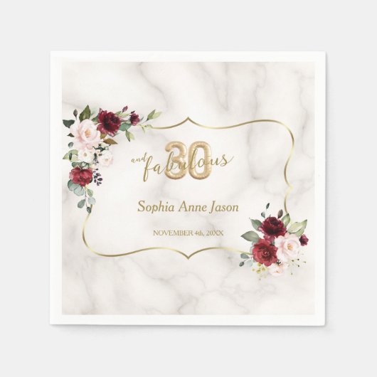 ピンクブルゴーニュフローラ金ゴールド30と素晴らしい誕生日 スタンダードカクテルナプキン (正面)