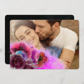 ピンクブルゴーニュ水彩フローラ2枚結婚の写真 招待状 (正面/裏面)