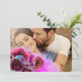 ピンクブルゴーニュ水彩フローラ2枚結婚の写真 招待状 (スタンド正面)