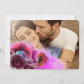 ピンクブルゴーニュ水彩フローラ2枚結婚の写真 招待状 (正面)