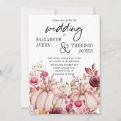 ピンクブルゴーニュ秋結婚のカボチャ招待状 招待状 (正面)