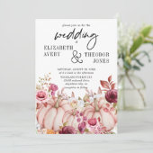 ピンクブルゴーニュ秋結婚のカボチャ招待状 招待状 (スタンド正面)