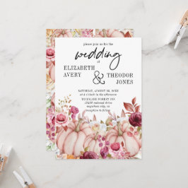 ピンクブルゴーニュ秋結婚のカボチャ招待状 招待状