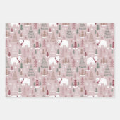 ピンクブルゴーニュ緑のクリスマス ラッピングペーパーシート (正面2)